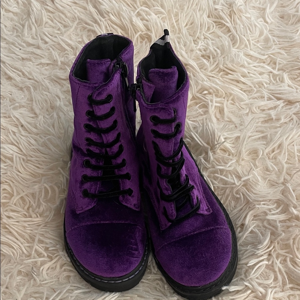 Purple Velvet Kids Combat Boots